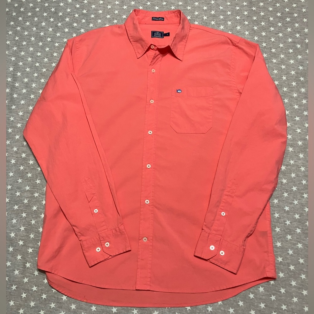 Southern Tide Button Down Shirt Men’s Large Coral Pink Color Long Sleeve EUC